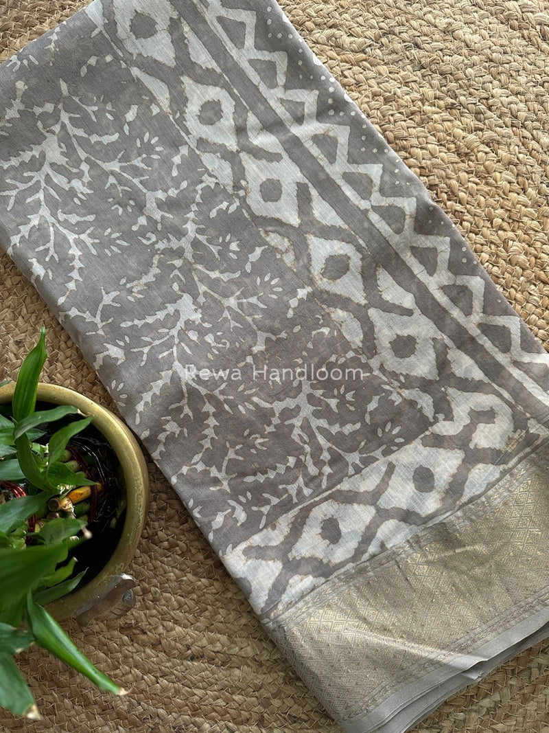 Grey Dabu Kashish Cotton Print Saree KD04