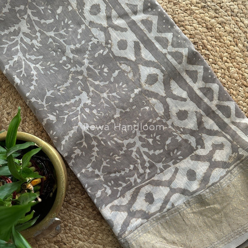 Grey Dabu Kashish Cotton Print Saree KD04