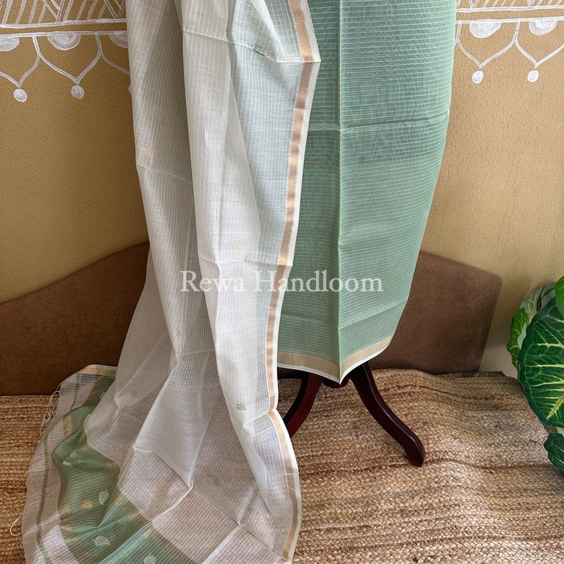 Maheshwari Light Pista Green-White Patti Butti Top-Dupatta Set PBS017