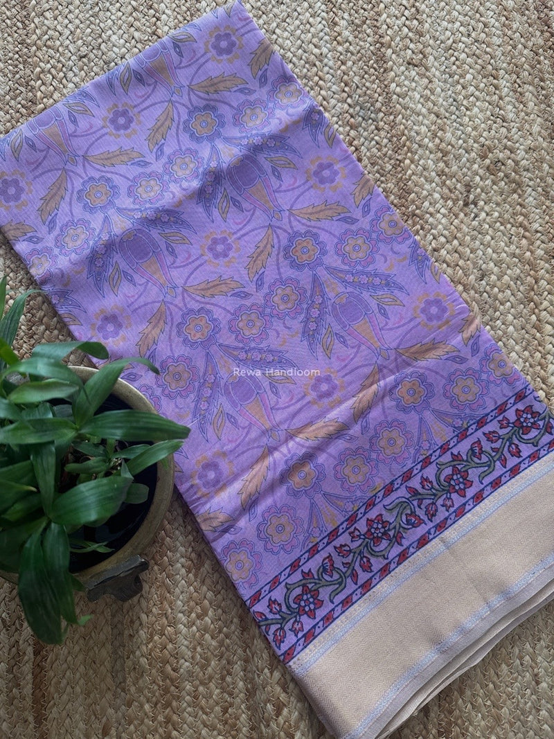 Maheshwari Purple Bagh Print Small Border Saree MTBS114