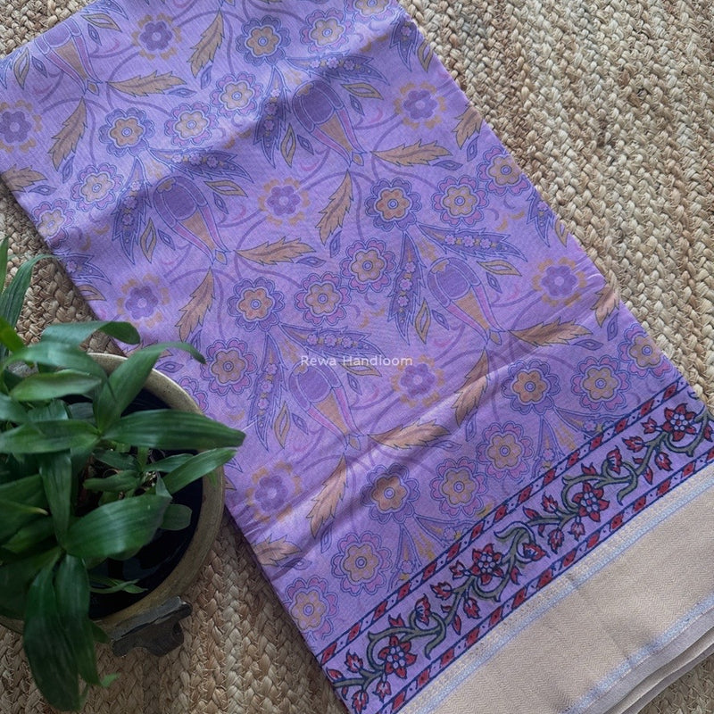 Maheshwari Purple Bagh Print Small Border Saree MTBS114