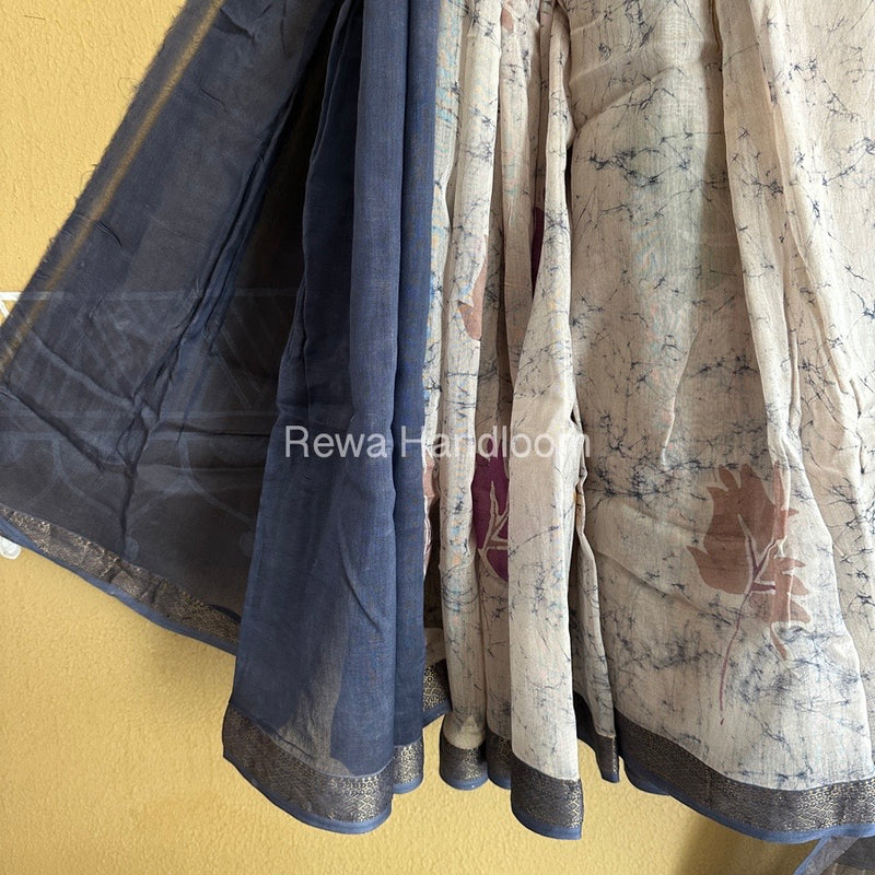 Maheshwari Grey Batik Indonesian Print Saree IBS059
