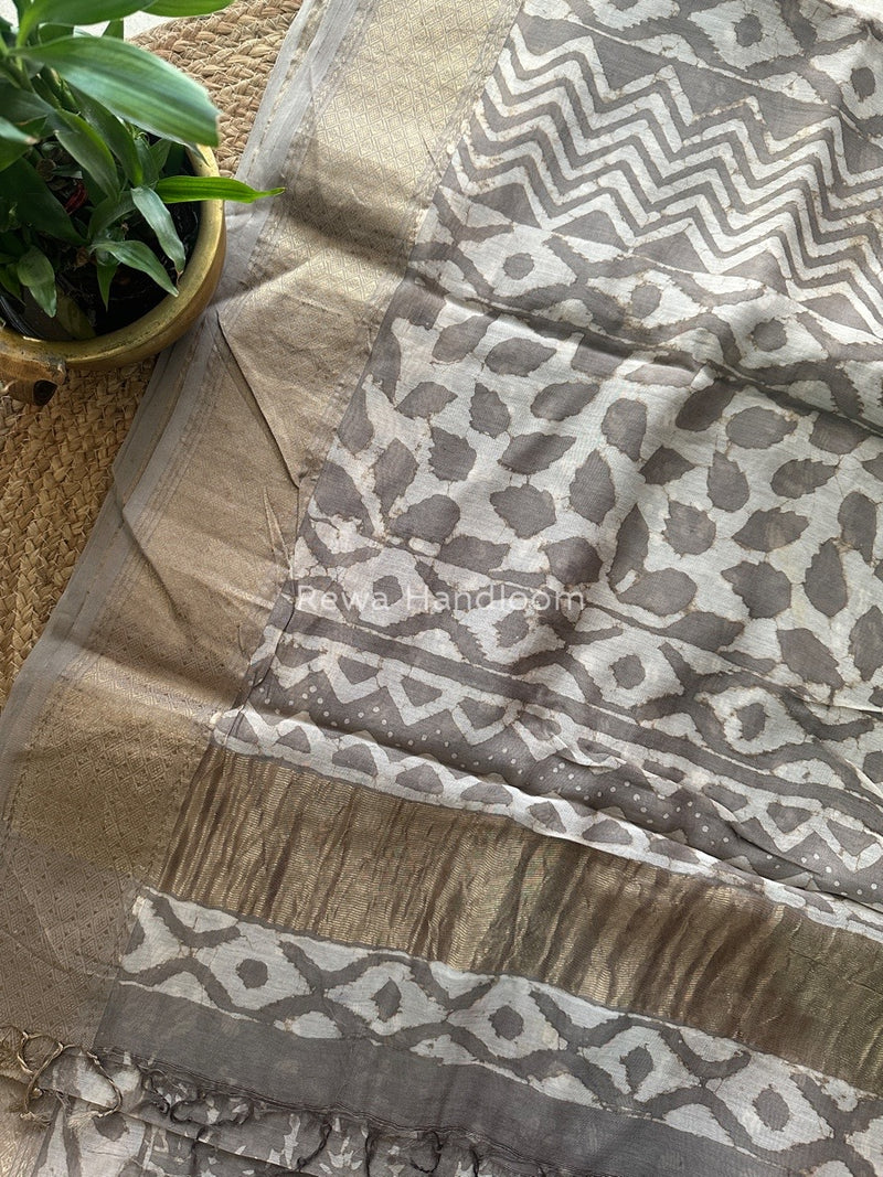 Grey Dabu Kashish Cotton Print Saree KD04