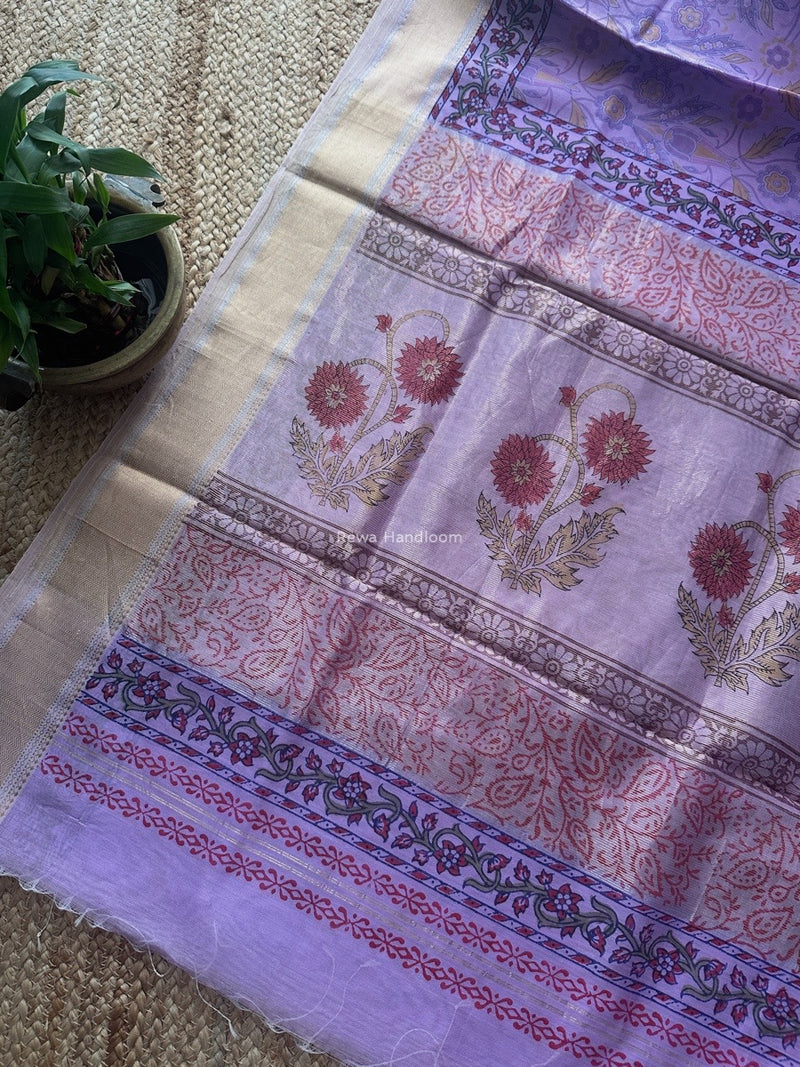 Maheshwari Purple Bagh Print Small Border Saree MTBS114
