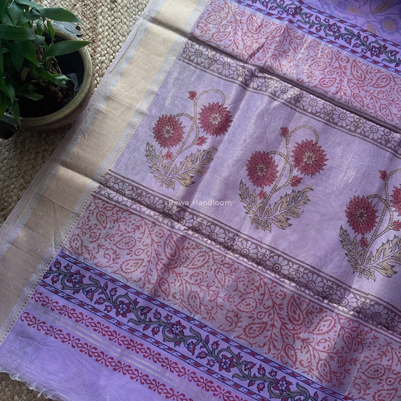 Maheshwari Purple Bagh Print Small Border Saree MTBS114