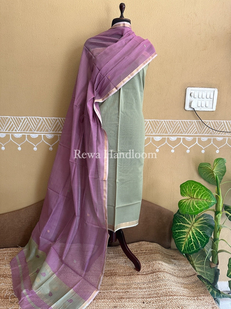 Maheshwari Beige-Onion Pink Patti Butti Top-Dupatta Set PBS021