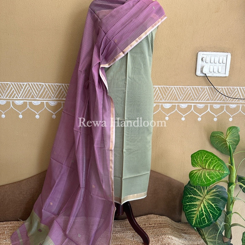 Maheshwari Beige-Onion Pink Patti Butti Top-Dupatta Set PBS021