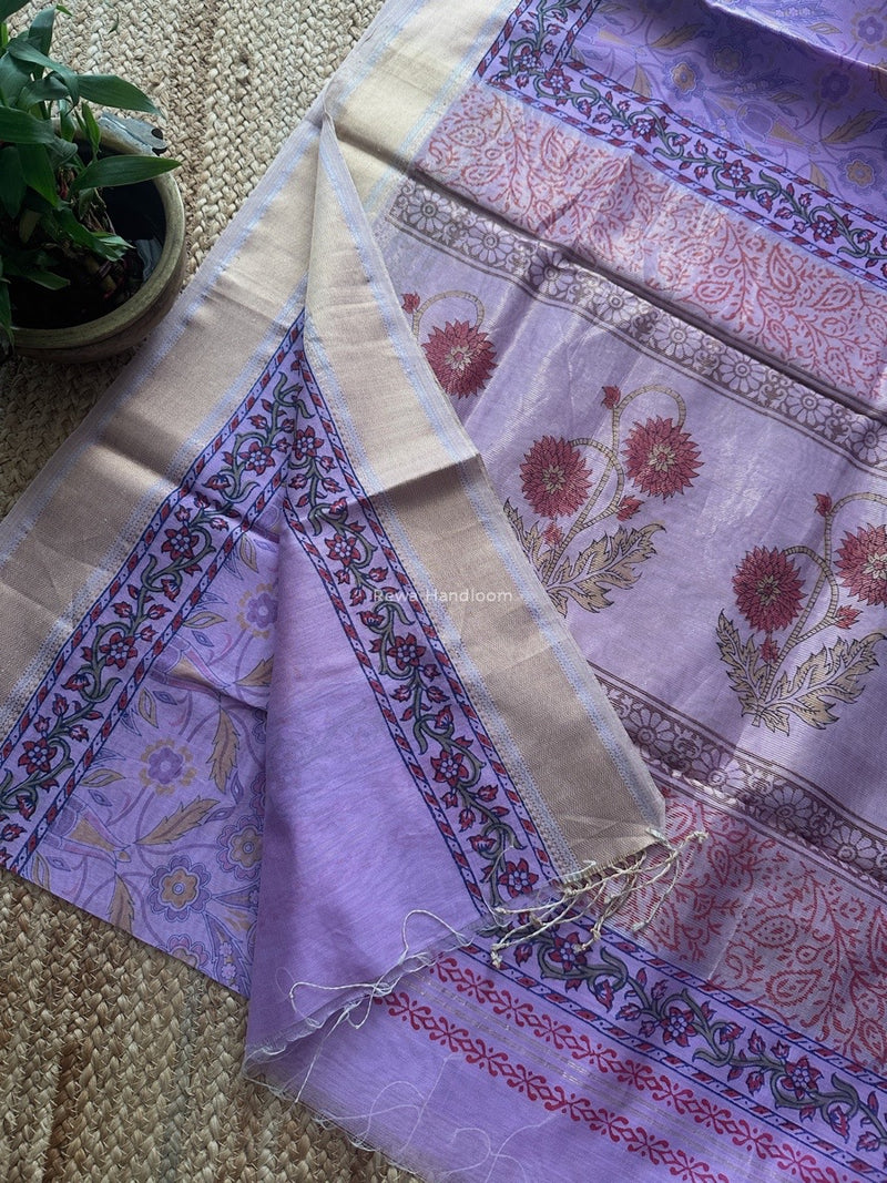 Maheshwari Purple Bagh Print Small Border Saree MTBS114