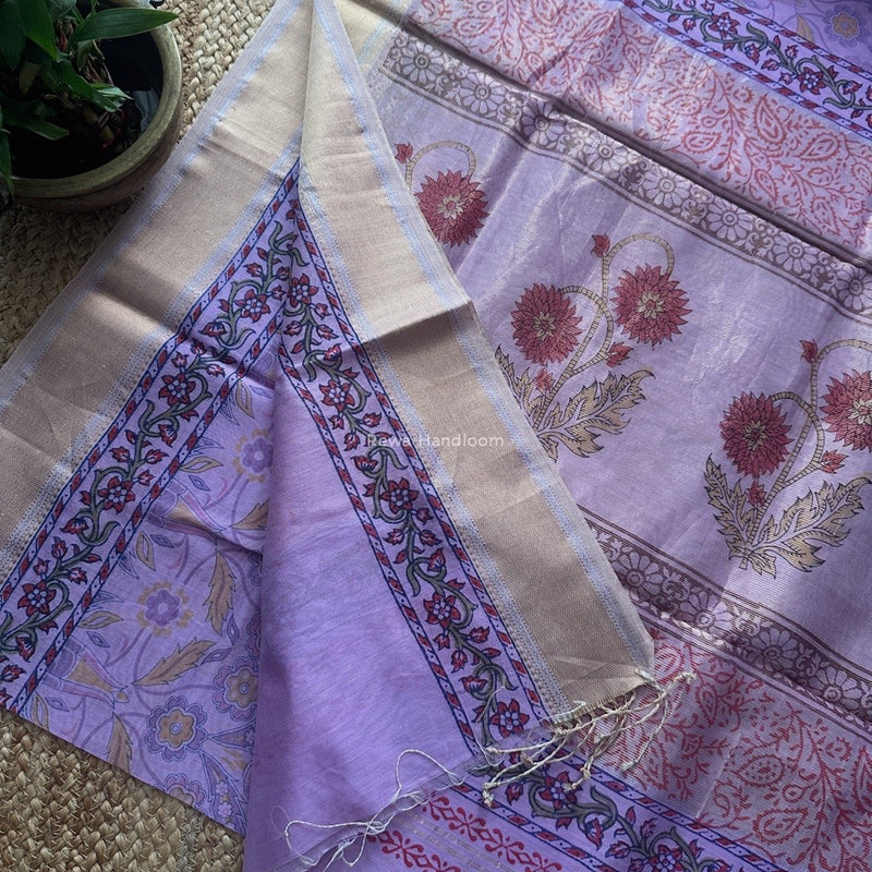 Maheshwari Purple Bagh Print Small Border Saree MTBS114