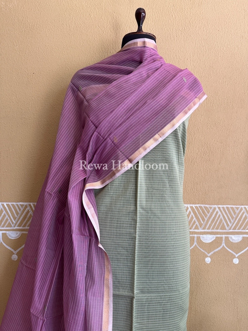 Maheshwari Beige-Onion Pink Patti Butti Top-Dupatta Set PBS021