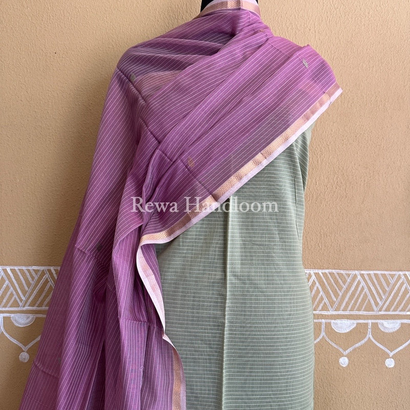 Maheshwari Beige-Onion Pink Patti Butti Top-Dupatta Set PBS021