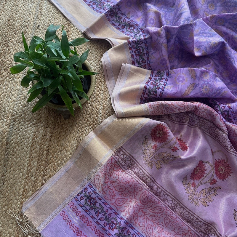 Maheshwari Purple Bagh Print Small Border Saree MTBS114