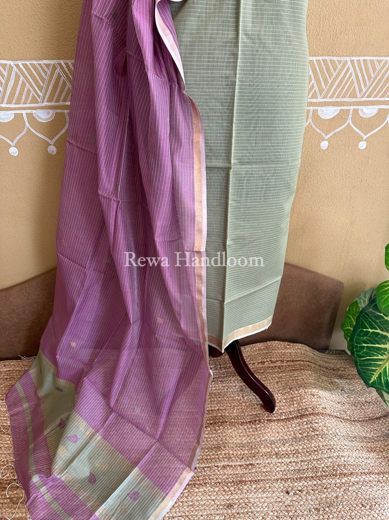 Maheshwari Beige-Onion Pink Patti Butti Top-Dupatta Set PBS021