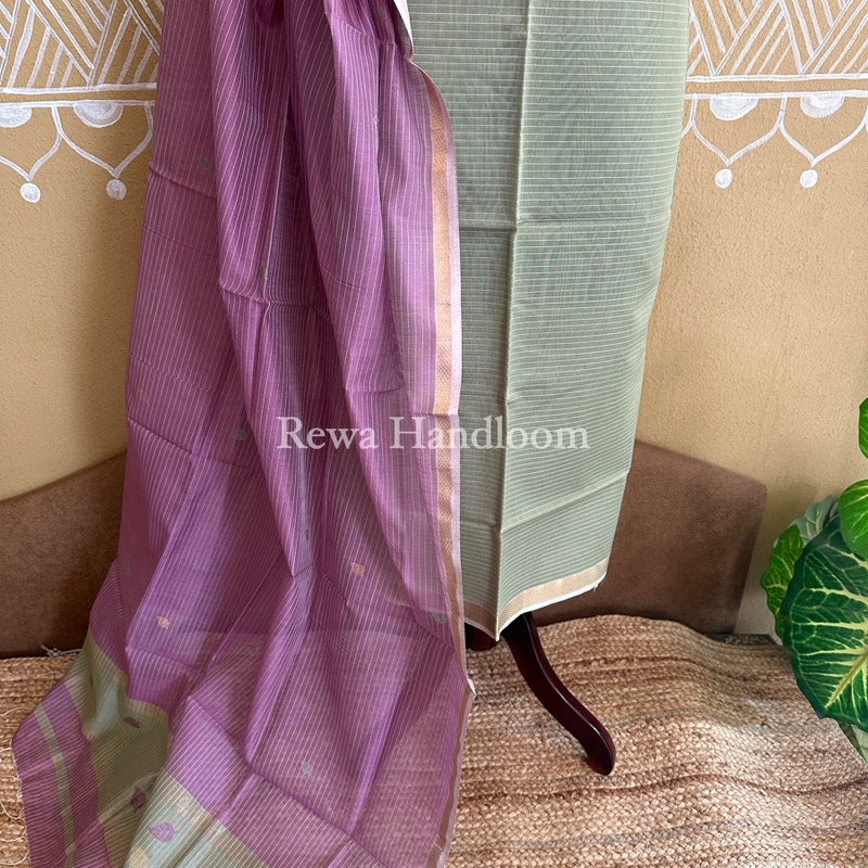 Maheshwari Beige-Onion Pink Patti Butti Top-Dupatta Set PBS021
