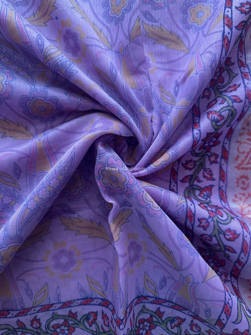 Maheshwari Purple Bagh Print Small Border Saree MTBS114