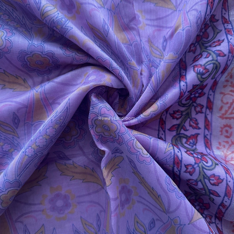 Maheshwari Purple Bagh Print Small Border Saree MTBS114