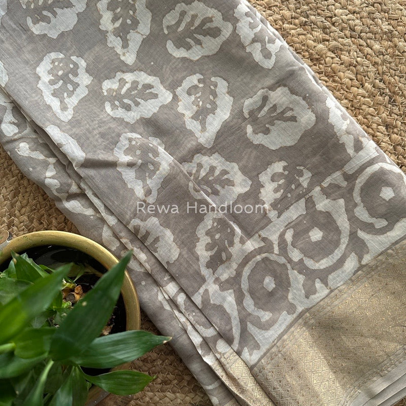 Grey Dabu Kashish Cotton Print Saree KD02