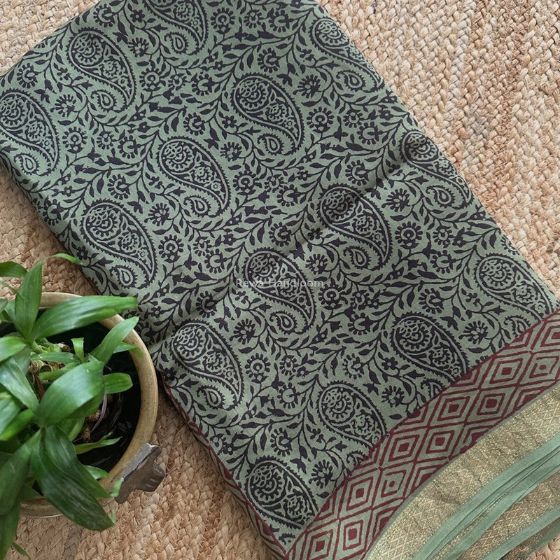 Maheshwari Green Bagh Print Small Border Saree MTBS119