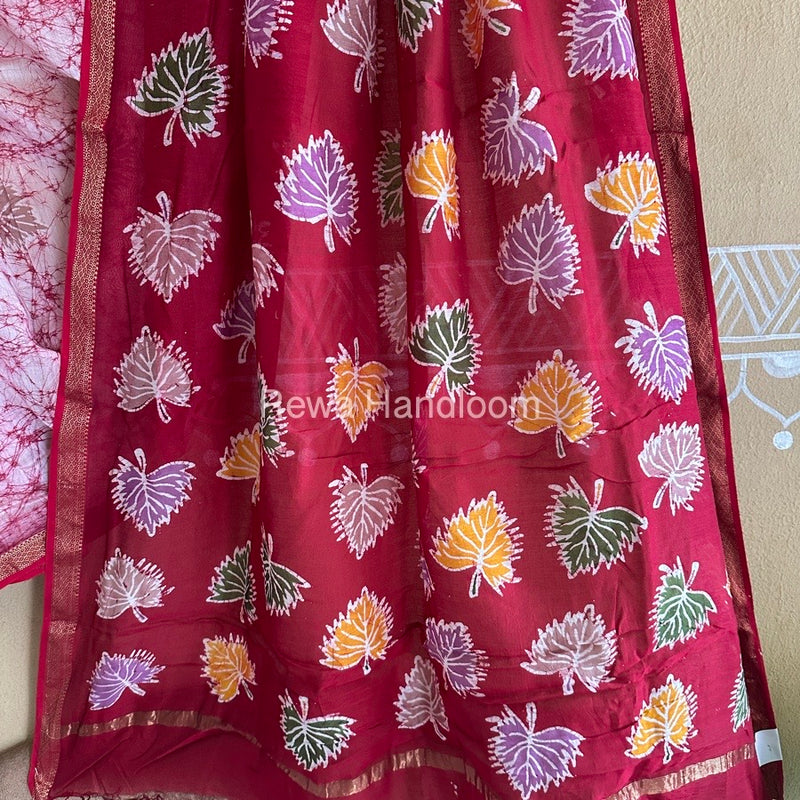 Maheshwari Beetroot Red Batik Indonesian Print Saree IBS019