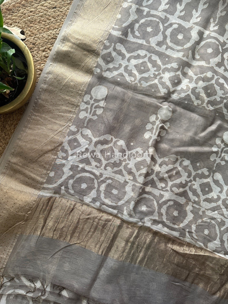 Grey Dabu Kashish Cotton Print Saree KD02