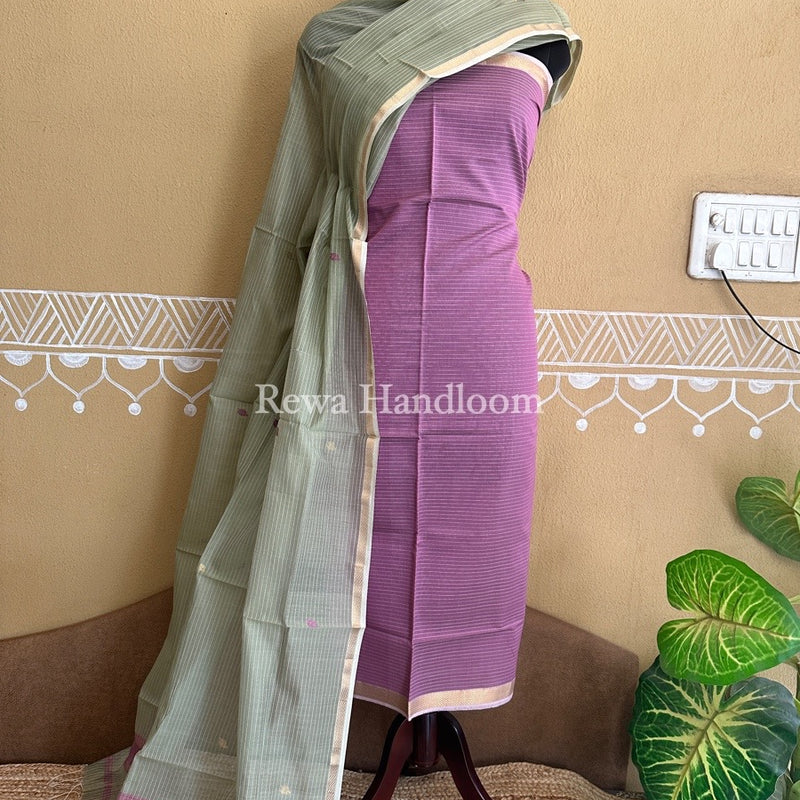 Maheshwari Onion Pink-Beige Patti Butti Top-Dupatta Set PBS020