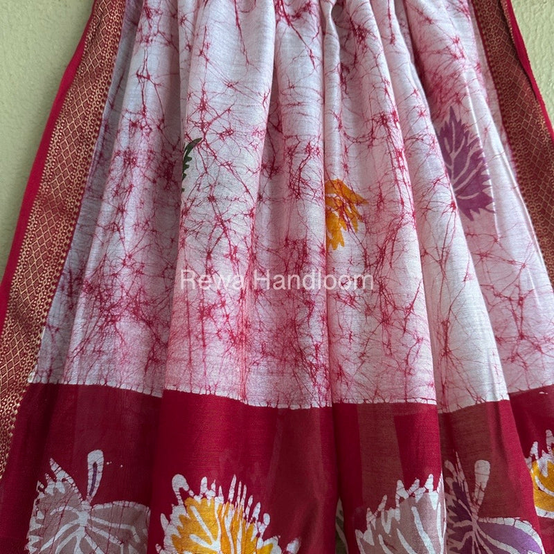 Maheshwari Beetroot Red Batik Indonesian Print Saree IBS019