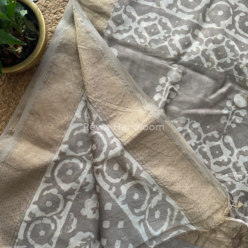 Grey Dabu Kashish Cotton Print Saree KD02
