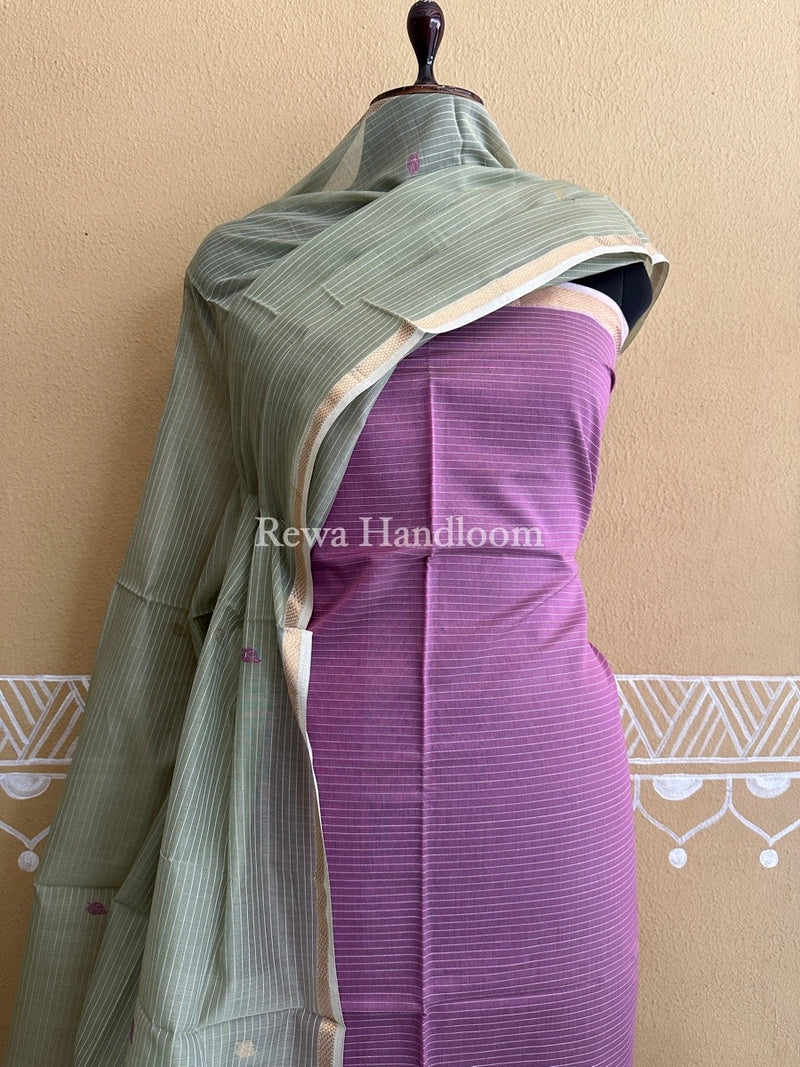 Maheshwari Onion Pink-Beige Patti Butti Top-Dupatta Set PBS020