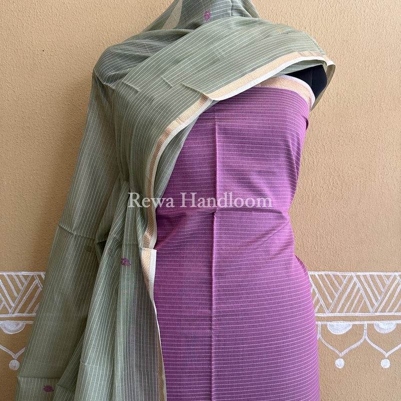 Maheshwari Onion Pink-Beige Patti Butti Top-Dupatta Set PBS020
