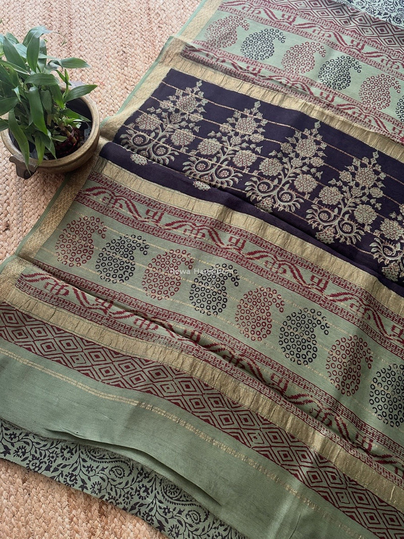 Maheshwari Green Bagh Print Small Border Saree MTBS119