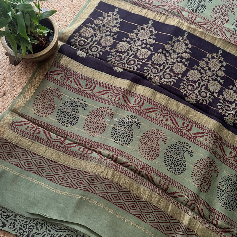 Maheshwari Green Bagh Print Small Border Saree MTBS119