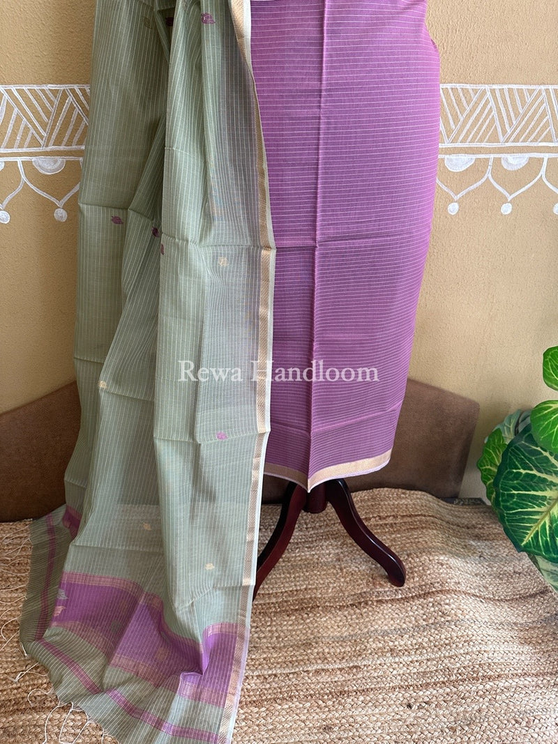 Maheshwari Onion Pink-Beige Patti Butti Top-Dupatta Set PBS020