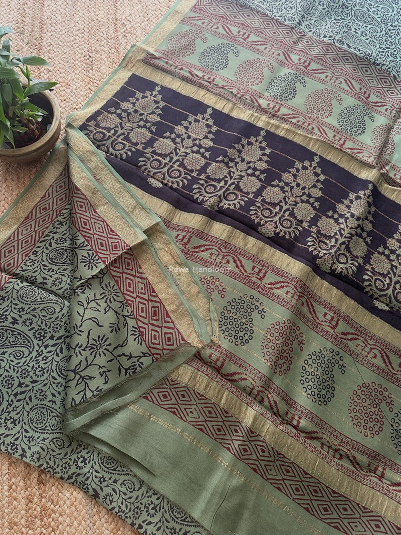 Maheshwari Green Bagh Print Small Border Saree MTBS119