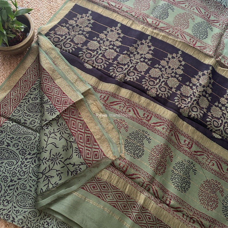 Maheshwari Green Bagh Print Small Border Saree MTBS119