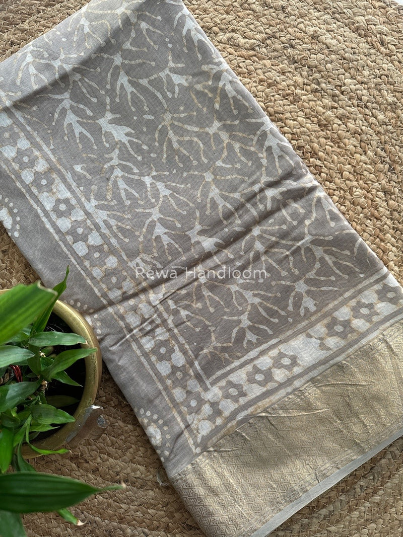 Grey Dabu Kashish Cotton Print Saree KD03