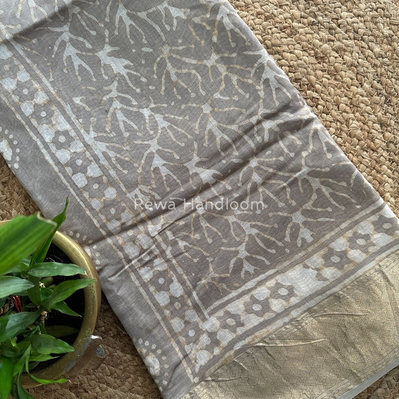 Grey Dabu Kashish Cotton Print Saree KD03