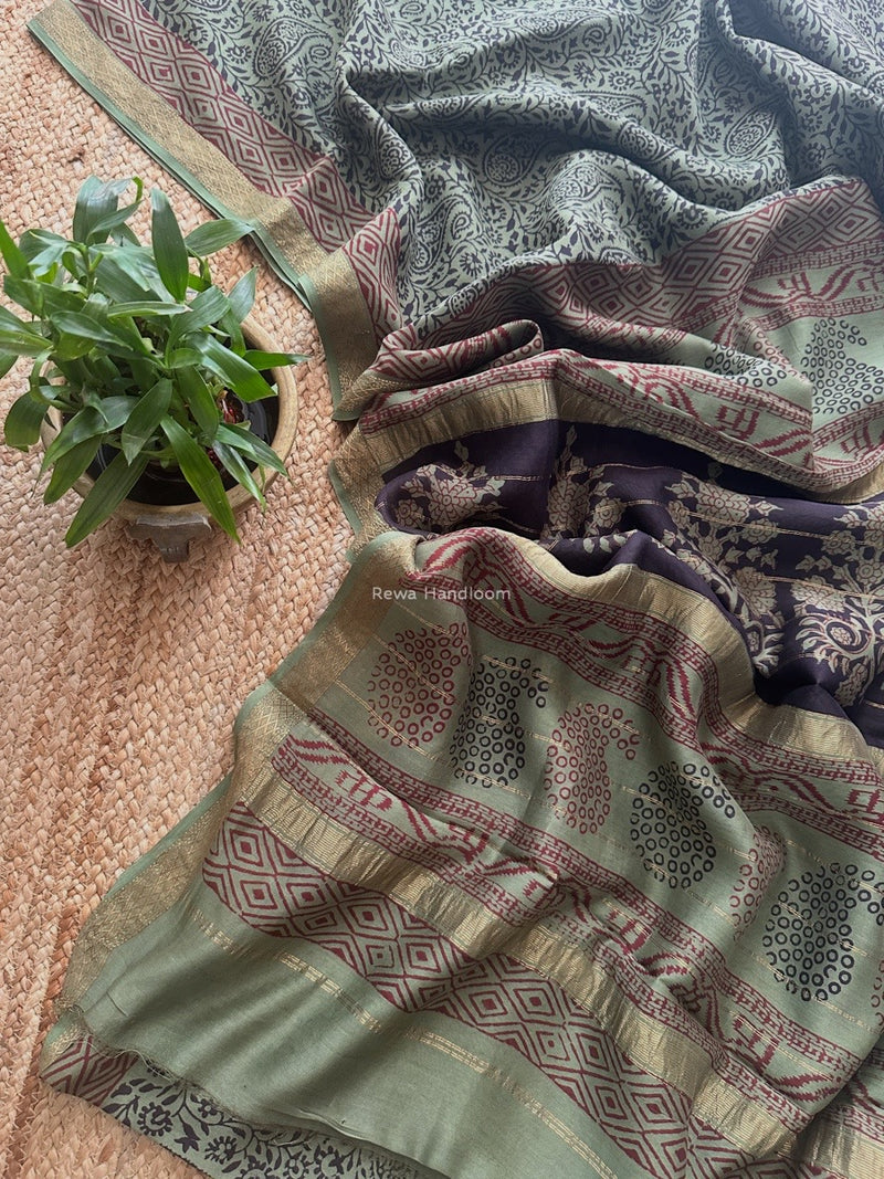 Maheshwari Green Bagh Print Small Border Saree MTBS119