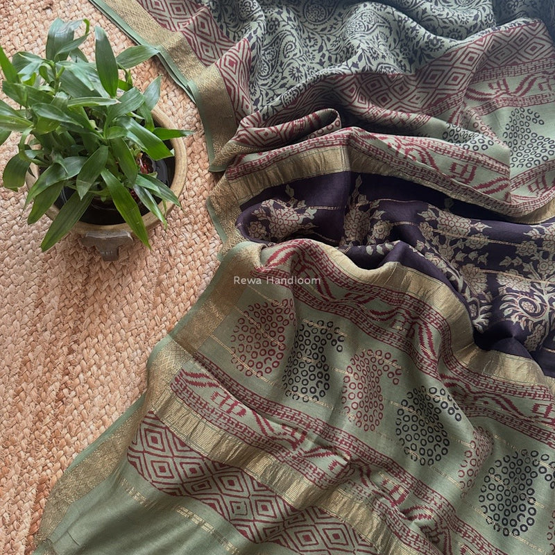 Maheshwari Green Bagh Print Small Border Saree MTBS119