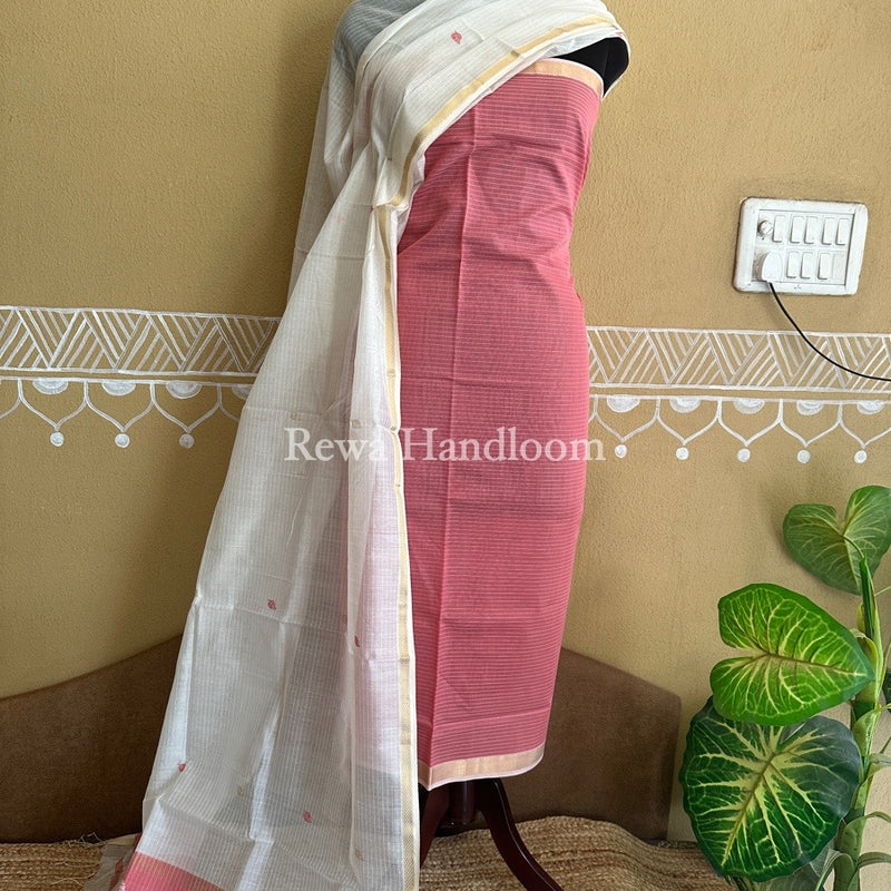 Maheshwari Light Pink-White Patti Butti Top-Dupatta Set PBS018