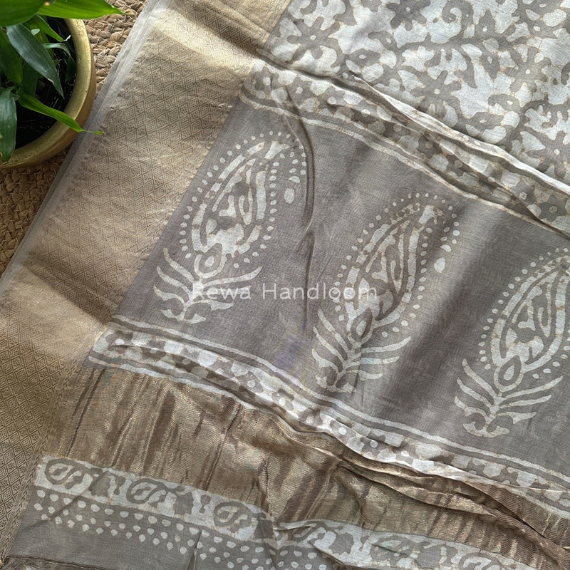 Grey Dabu Kashish Cotton Print Saree KD03