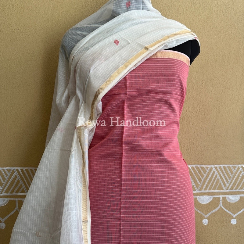 Maheshwari Light Pink-White Patti Butti Top-Dupatta Set PBS018