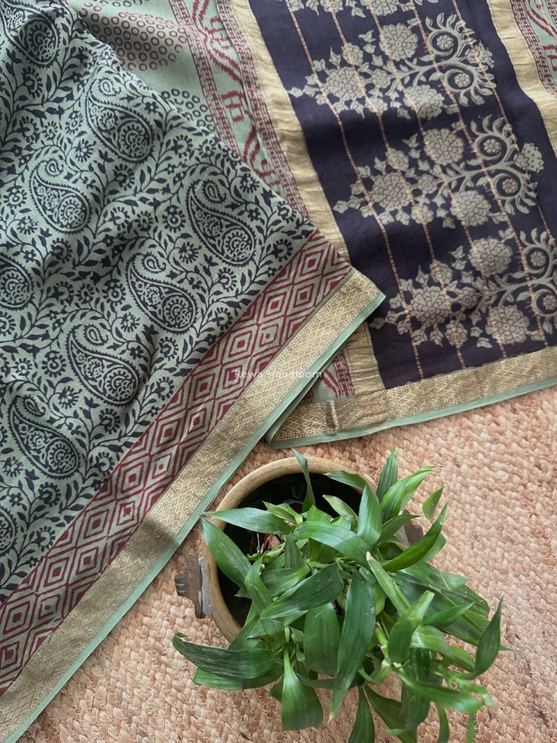 Maheshwari Bagh Print Small Border Saree 