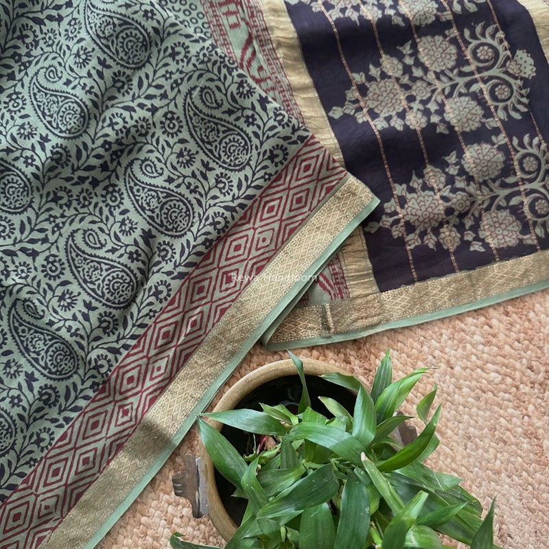 Maheshwari Bagh Print Small Border Saree 