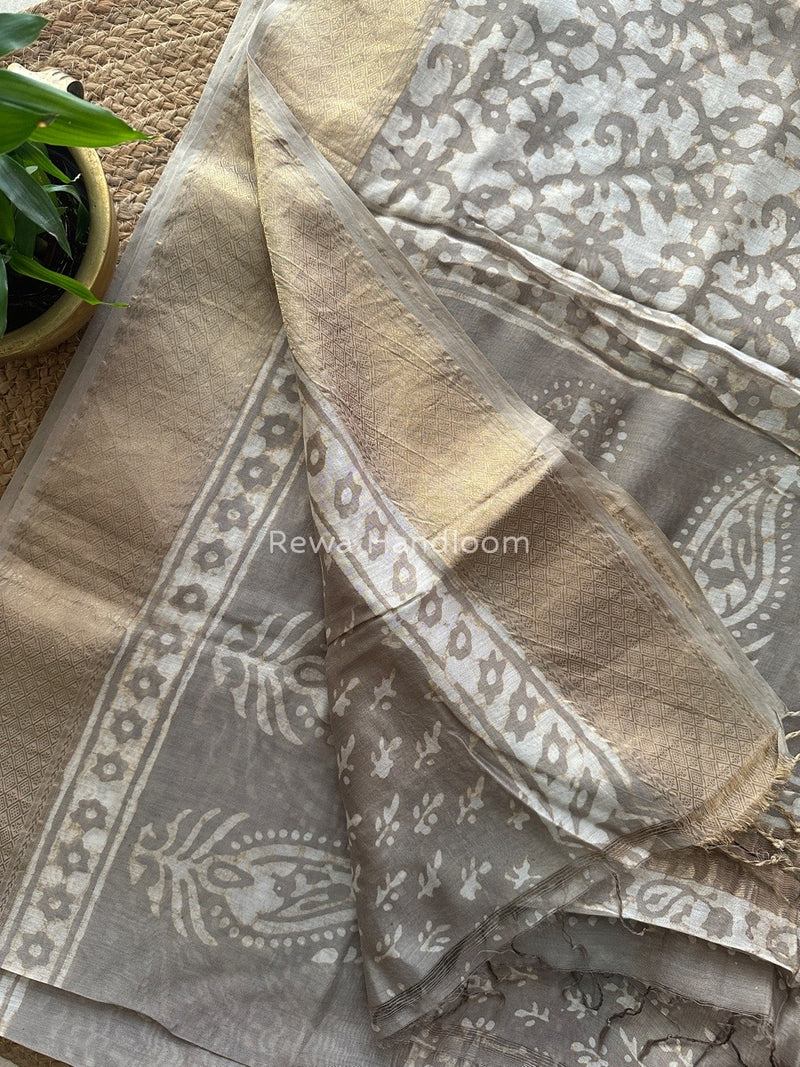 Grey Dabu Kashish Cotton Print Saree KD03