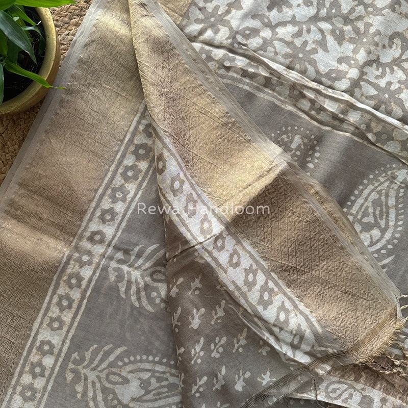 Grey Dabu Kashish Cotton Print Saree KD03