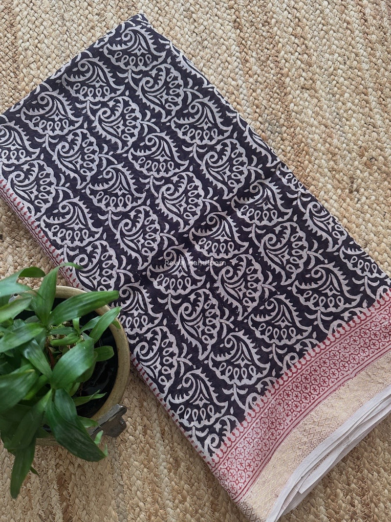 Maheshwari Black Bagh Print Small Border Saree MTBS120