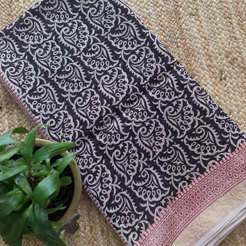 Maheshwari Black Bagh Print Small Border Saree MTBS120