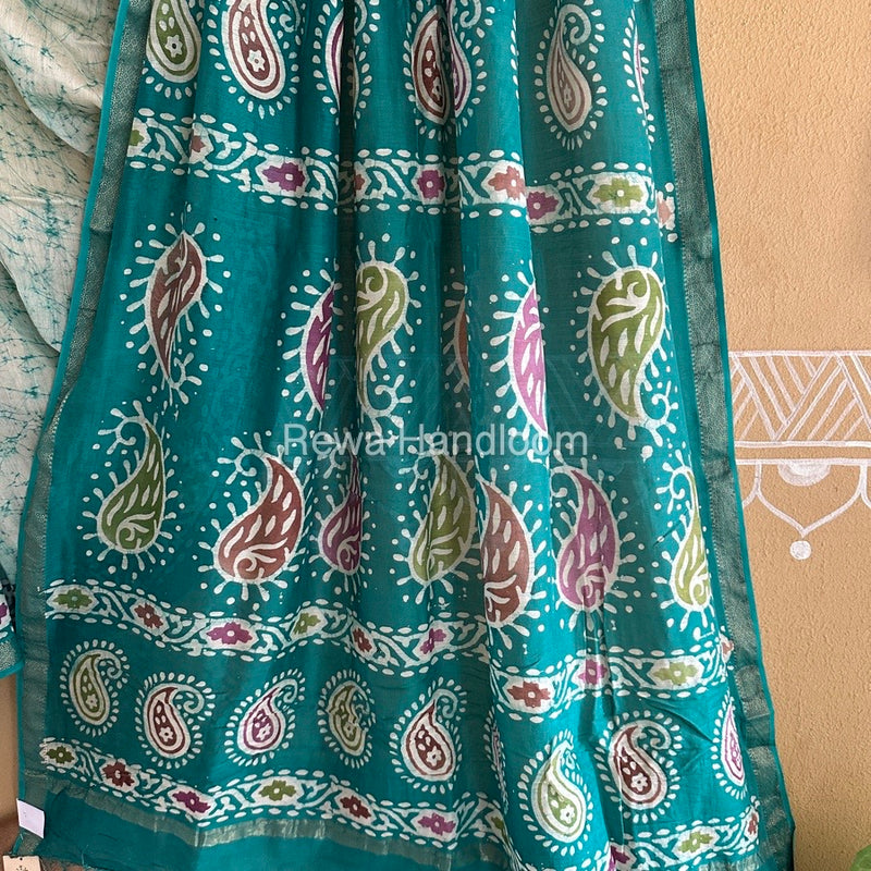 Maheshwari Sea Green Batik Indonesian Print Saree IBS011