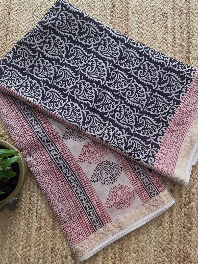 Maheshwari Bagh Print Small Border Saree 