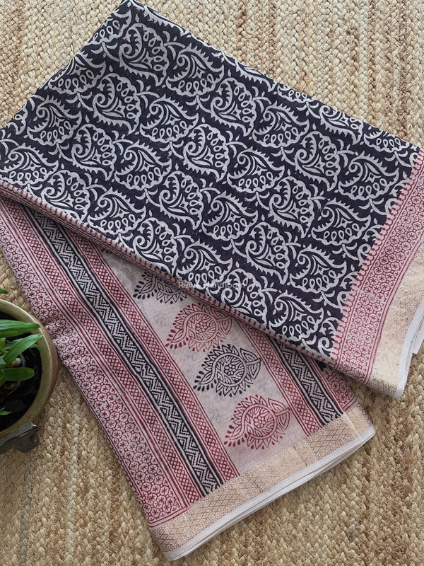 Maheshwari Bagh Print Small Border Saree 